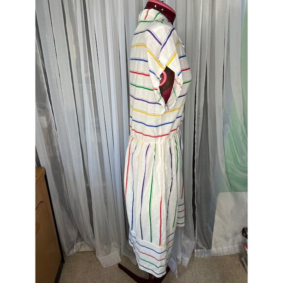 Shirt dress 1980s primary stripes red blue purple pockets - Picture 8 of 11